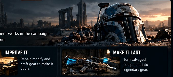 A salvager examining recovered equipment among the ruins of Mandalore